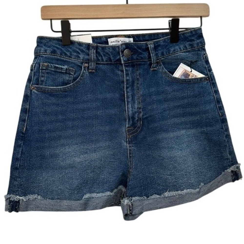 Jean Shorts 9 Blue Denim High Rise Raw Hem Booty 90s Festival Vanilla Star Trend